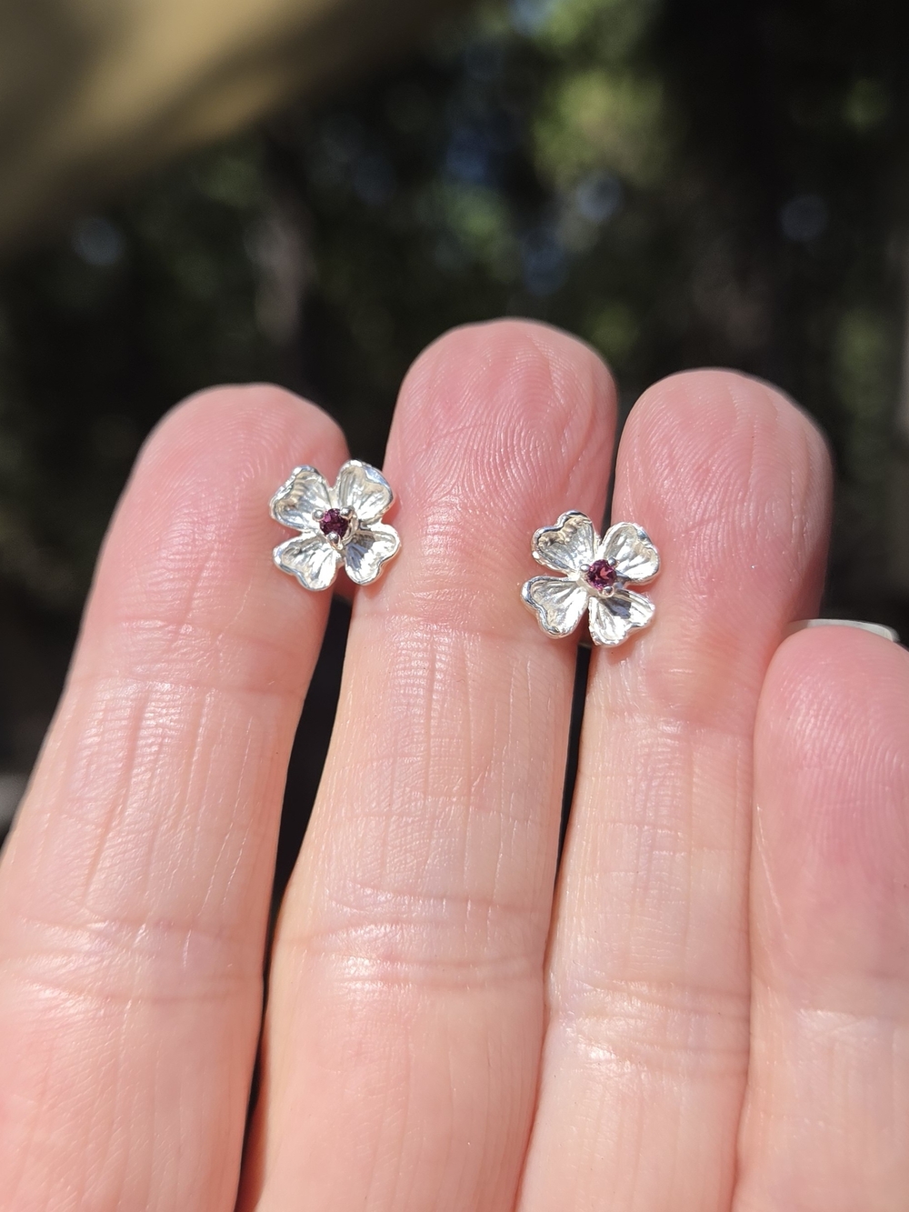Rhodalite Sterling & White Gold Flower Earrings